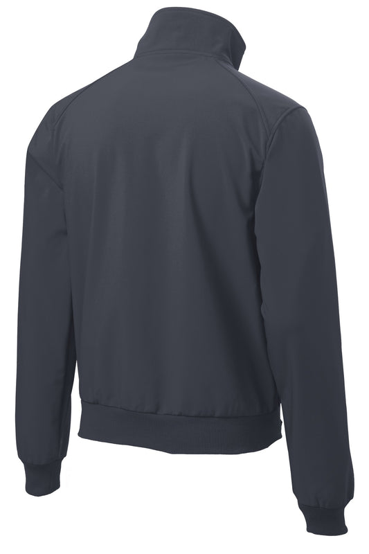 Rear View of Battleship Gry Port Authority Soft Shell Bomber Jacket. J337