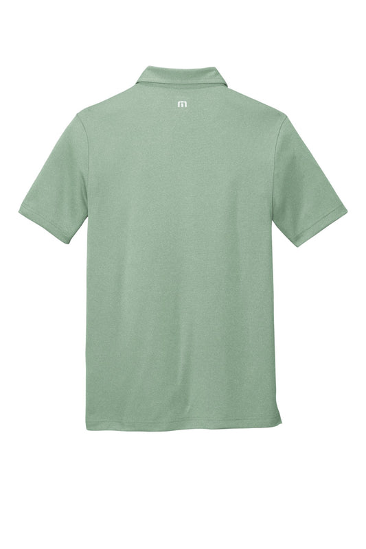Rear View of BerylGrnHt TravisMathew Coto Performance Polo. TM1MU410