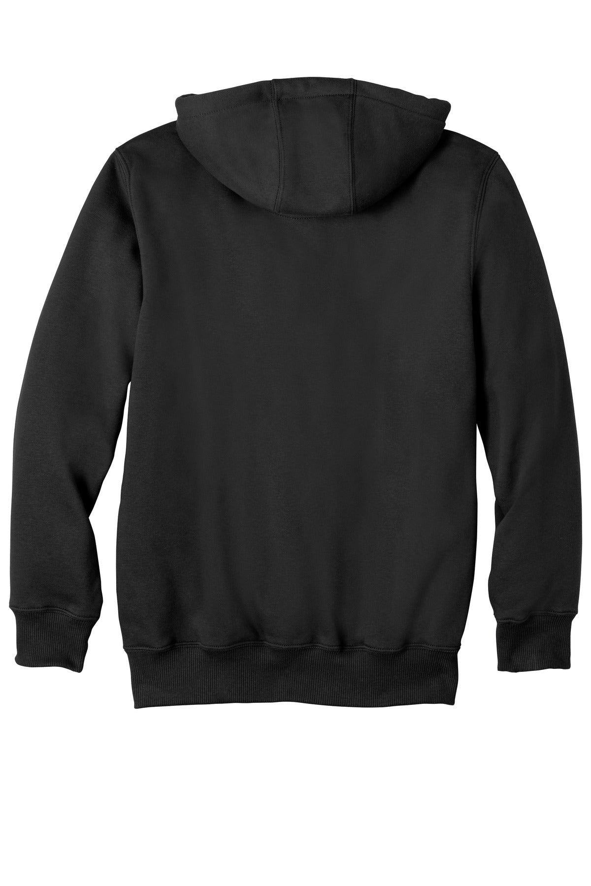 Rear View of Black Carhartt Rain Defender Paxton Heavyweight Hooded Zip-Front Sweatshirt. CT100614