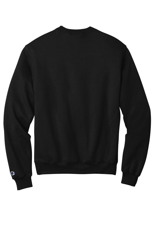 Rear View of Black Champion Powerblend Crewneck Sweatshirt. S6000
