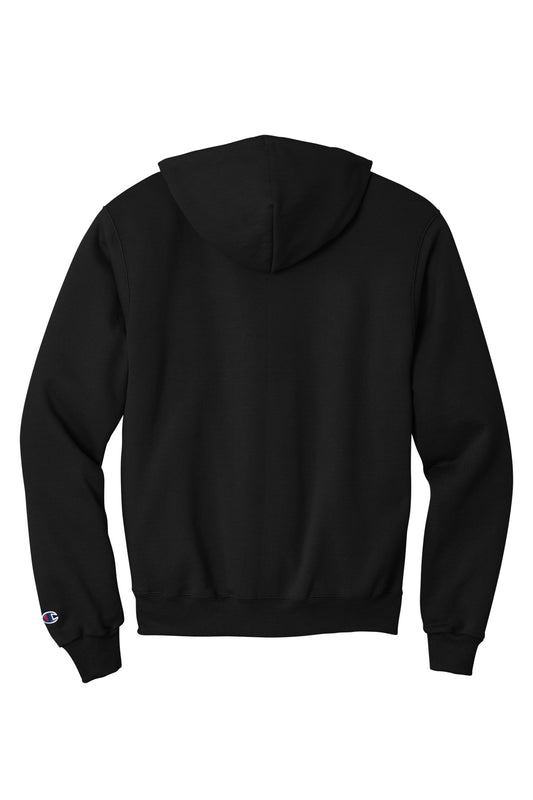 Rear View of Black Champion Powerblend Pullover Hoodie. S700