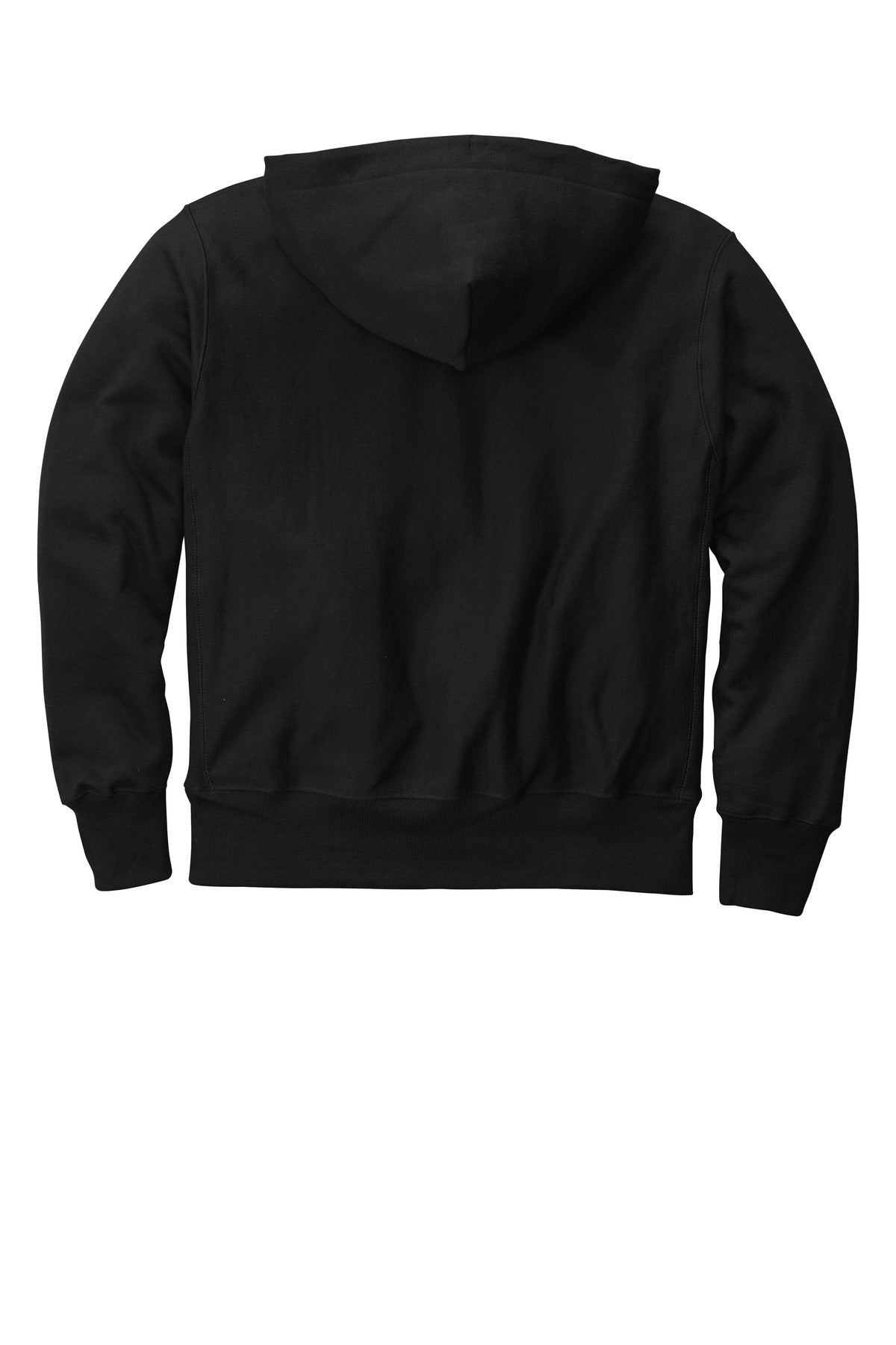 Rear View of Black Champion Reverse Weave Hooded Sweatshirt S101
