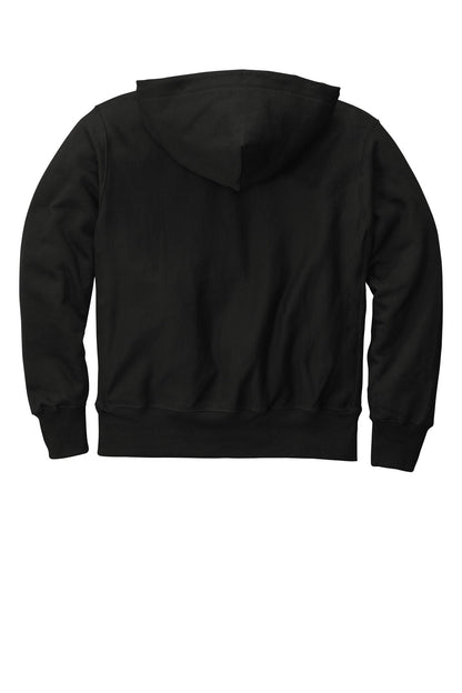 Rear View of Black Champion Reverse Weave Hooded Sweatshirt S101