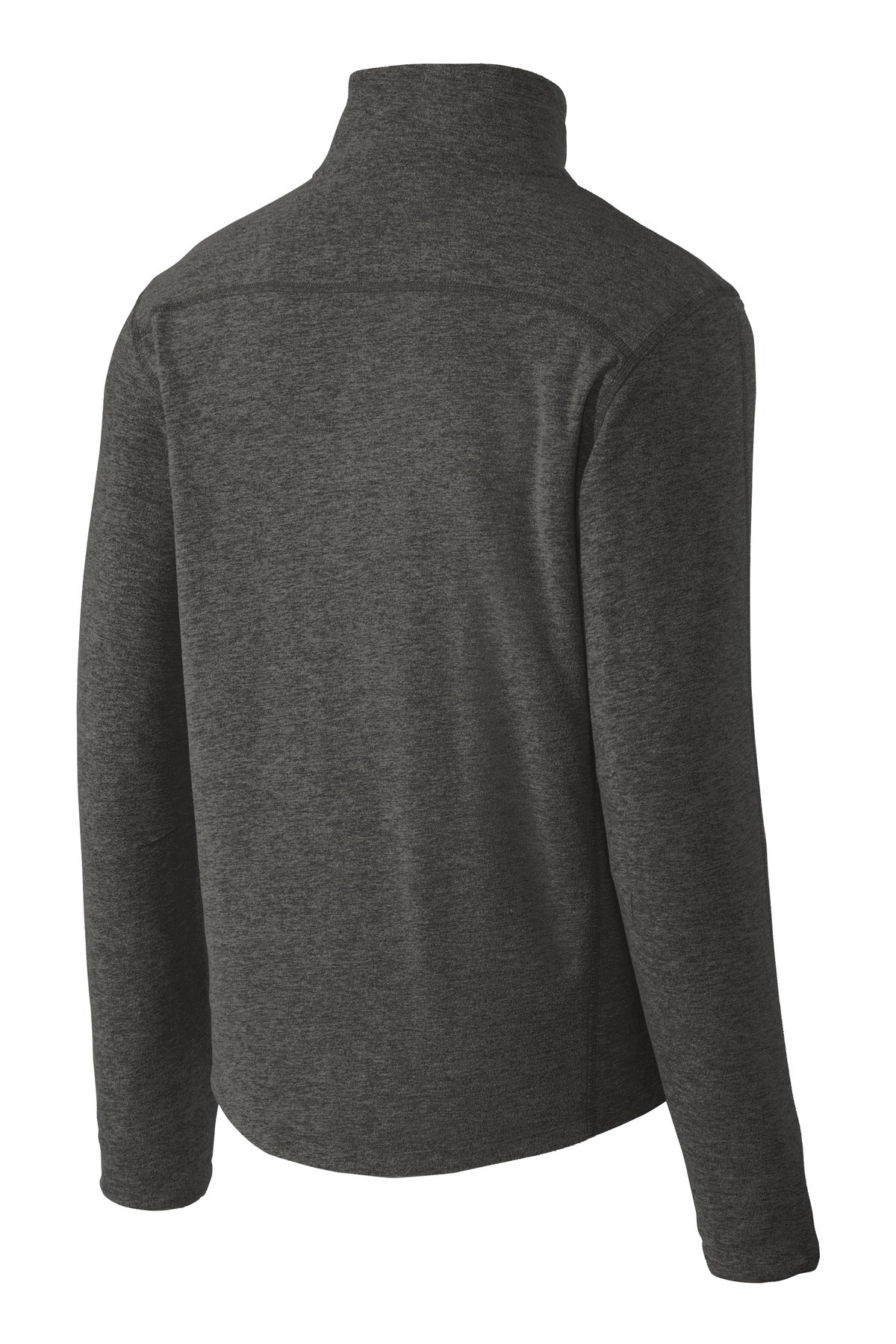 Rear View of Black Char Hea Port Authority Heather Microfleece Full-Zip Jacket. F235