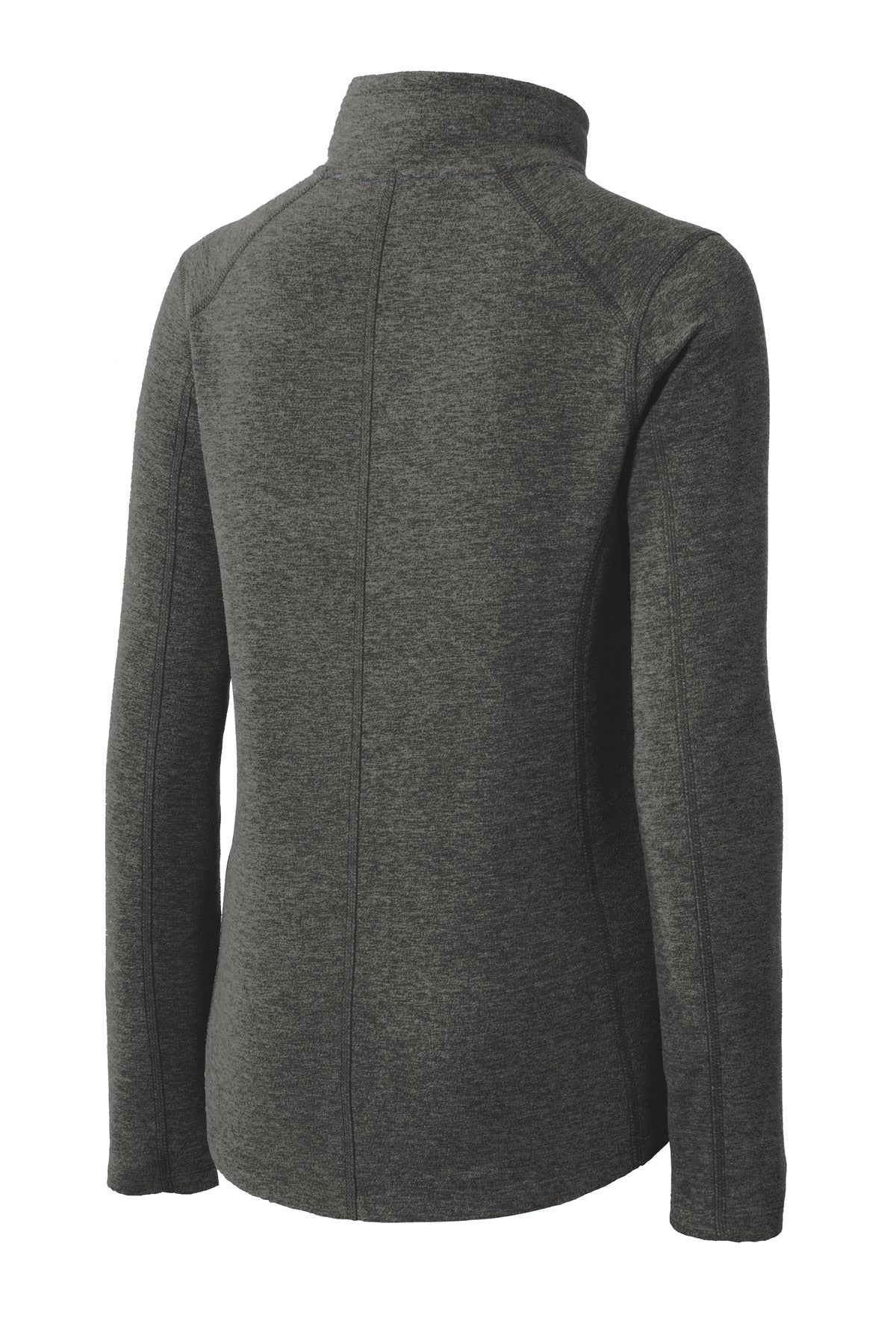 Rear View of Black Char Hea Port Authority Women's Heather Microfleece Full-Zip Jacket. L235