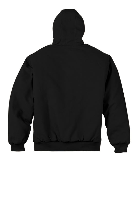 Rear View of Black CornerStone Tall Duck Cloth Hooded Work Jacket. TLJ763H