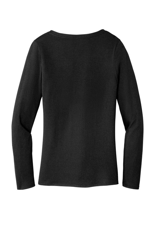 Rear View of Black District Women's Perfect Tri Long Sleeve V-Neck Tee DT135