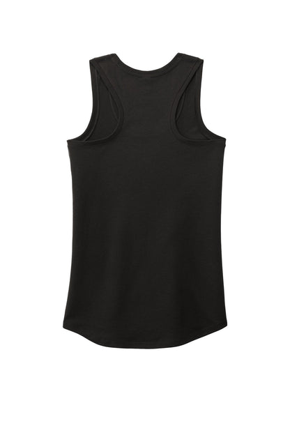 Rear View of Black District Women's Perfect Tri Racerback Tank. DM138L