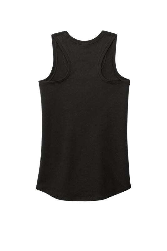 Rear View of Black District Women's Perfect Tri Racerback Tank. DM138L