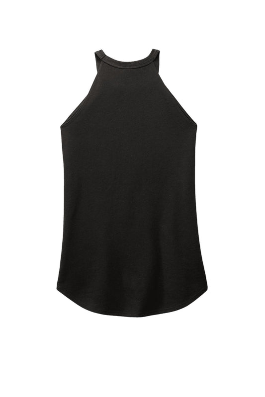 Rear View of Black District Women's Perfect Tri Rocker Tank. DT137L