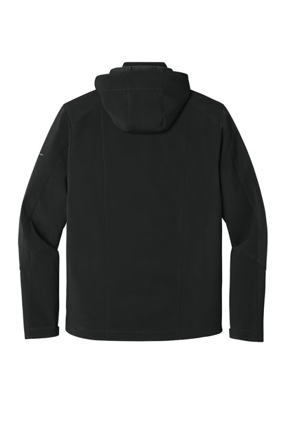 Rear View of Black Eddie Bauer Hooded Soft Shell Parka. EB536