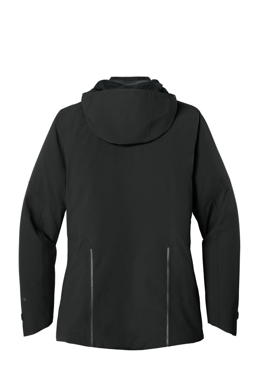 Rear View of Black Eddie Bauer Women's WeatherEdge Plus Insulated Jacket. EB555