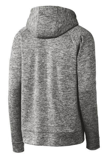 Rear View of Black Electric Sport-Tek PosiCharge Electric Heather Fleece Hooded Pullover. ST225