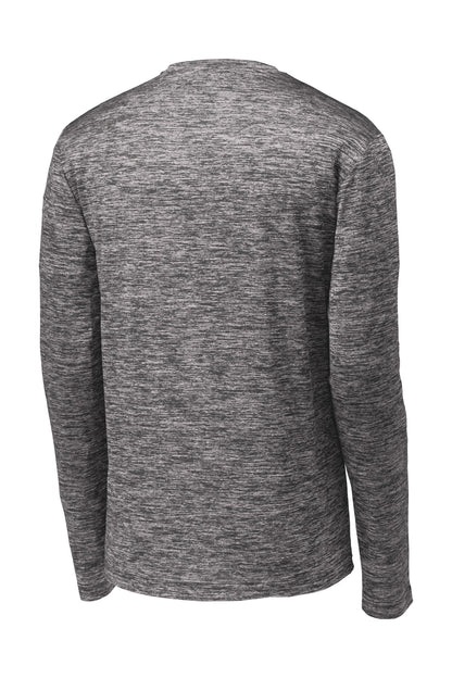 Rear View of Black Electric Sport-Tek PosiCharge Long Sleeve Electric Heather Tee. ST390LS