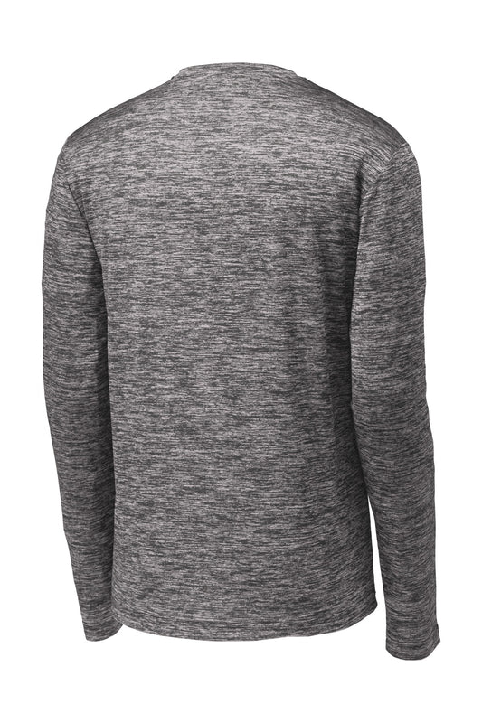 Rear View of Black Electric Sport-Tek PosiCharge Long Sleeve Electric Heather Tee. ST390LS