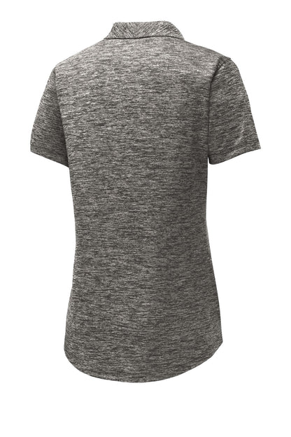 Rear View of Black Electric Sport-Tek Women's PosiCharge Electric Heather Polo. LST590