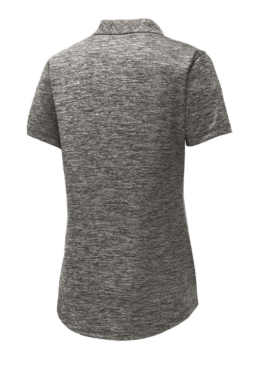 Rear View of Black Electric Sport-Tek Women's PosiCharge Electric Heather Polo. LST590
