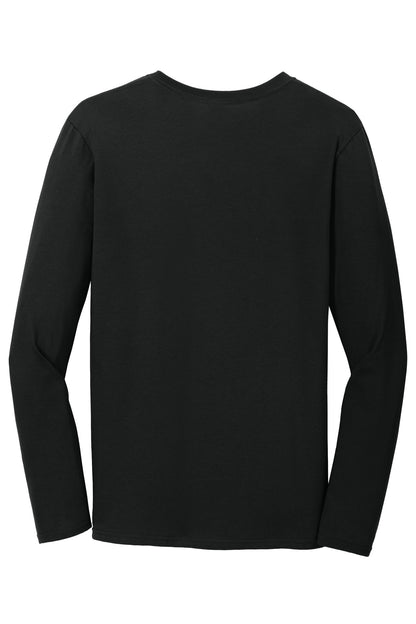 Rear View of Black Gildan Softstyle Long Sleeve T-Shirt. 64400