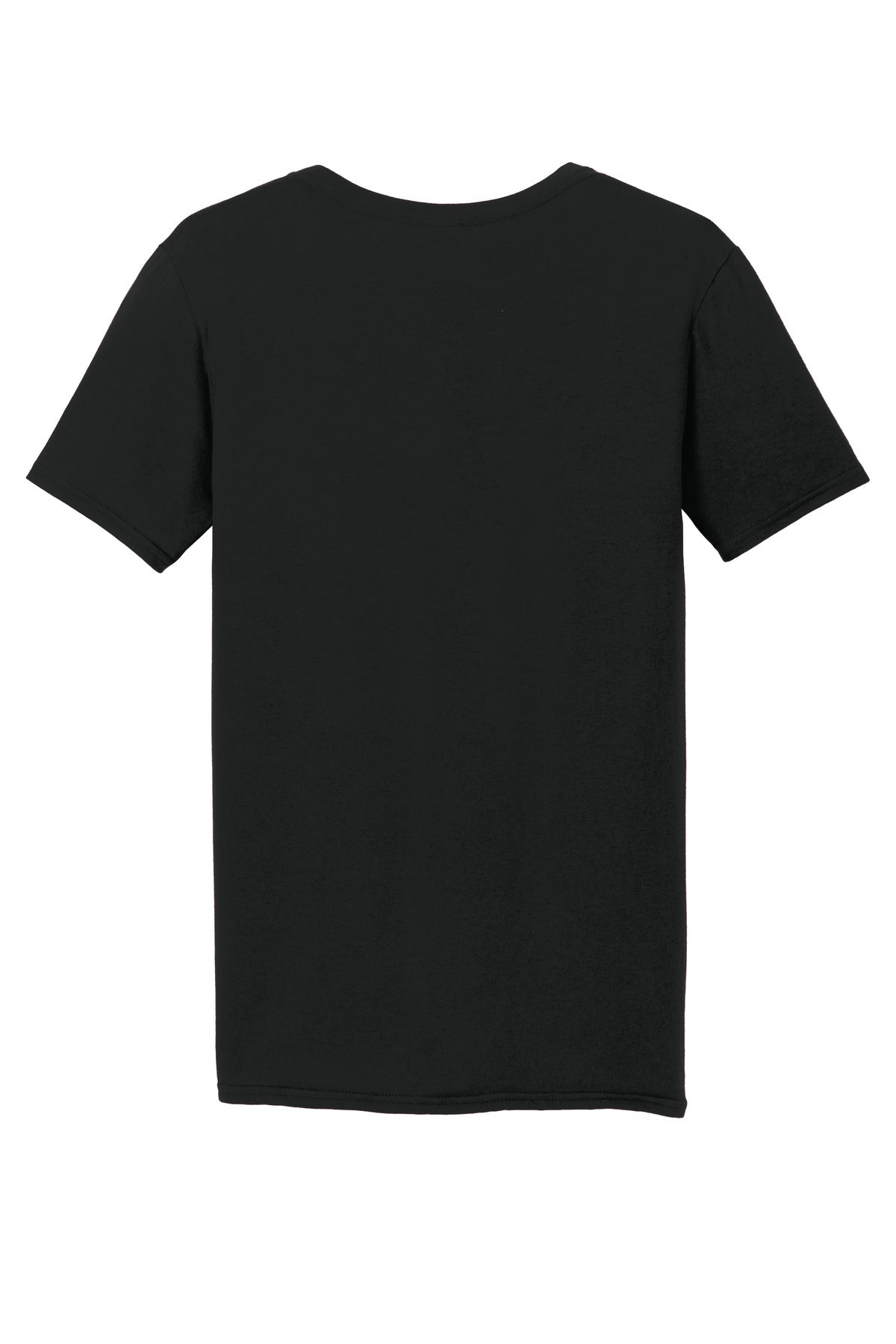 Rear View of Black Gildan Softstyle V-Neck T-Shirt. 64V00