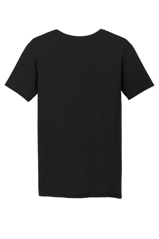 Rear View of Black Gildan Softstyle V-Neck T-Shirt. 64V00