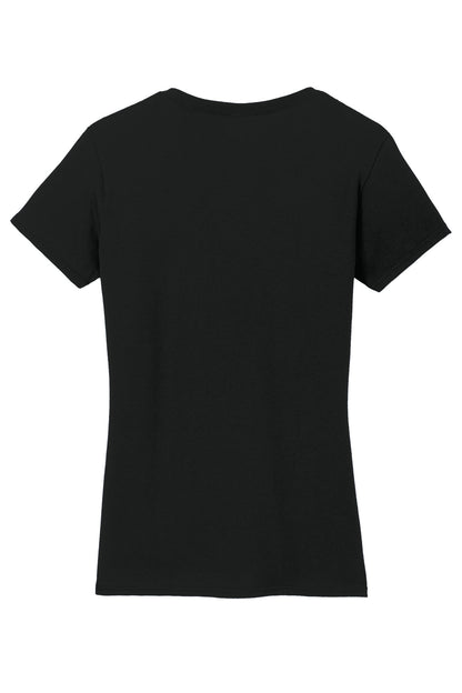 Rear View of Black Gildan Women's Heavy Cotton 100% Cotton V-Neck T-Shirt. 5V00L