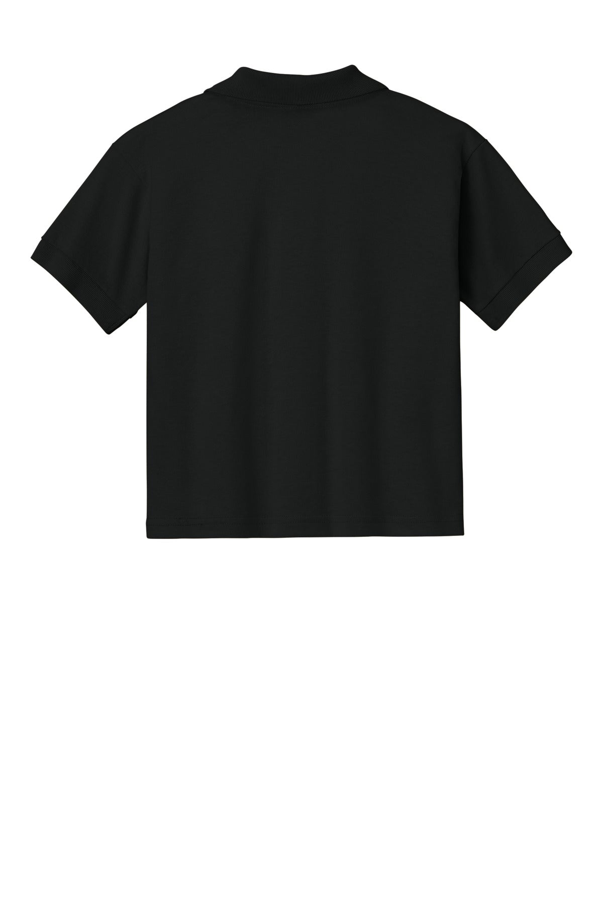 Rear View of Black Gildan Youth DryBlend 6-Ounce Jersey Knit Sport Shirt. 8800B