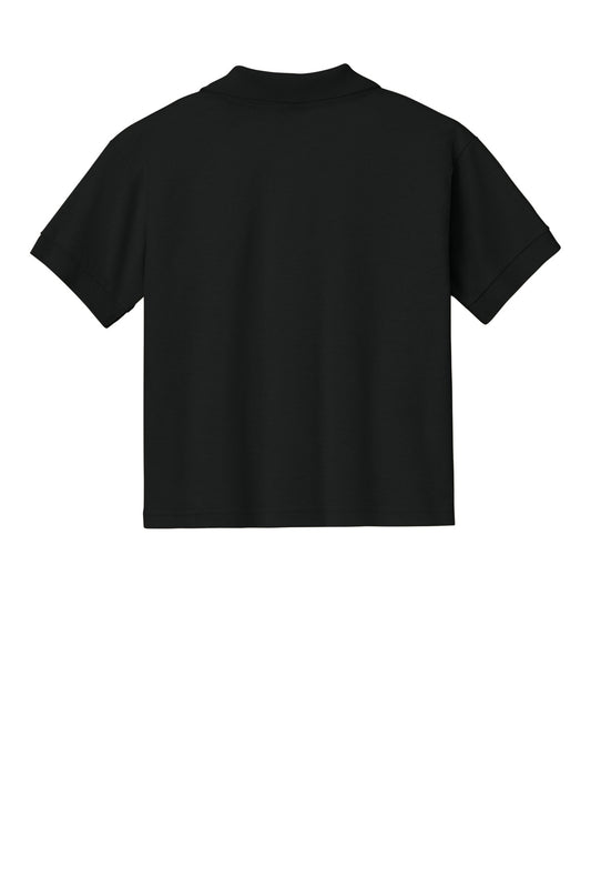 Rear View of Black Gildan Youth DryBlend 6-Ounce Jersey Knit Sport Shirt. 8800B
