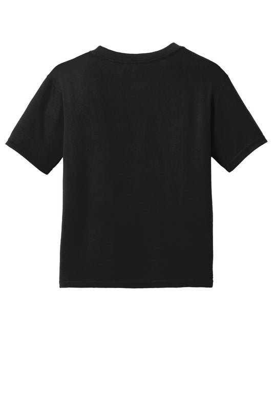 Rear View of Black Gildan Youth Gildan Performance T-Shirt. 42000B