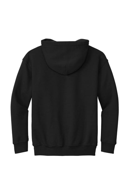 Rear View of BLACK Gildan - Youth Heavy Blend Hooded Sweatshirt. 18500B