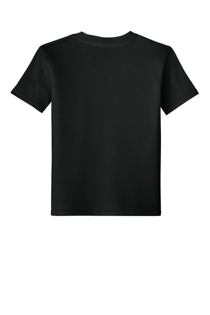 Rear View of Black Gildan Youth Softstyle T-Shirt 64000B