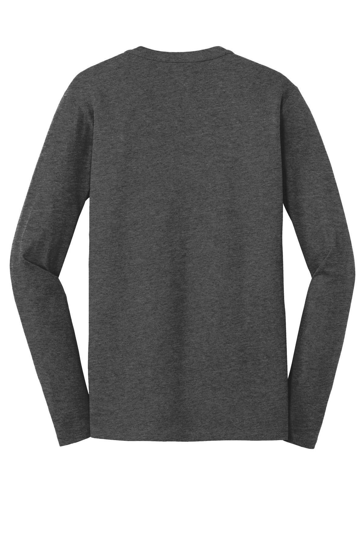 Rear View of Black Heather New Era Heritage Blend Long Sleeve Crew Tee. NEA102