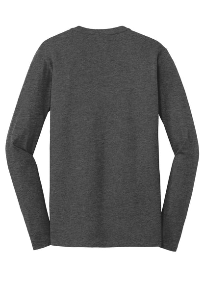 Rear View of Black Heather New Era Heritage Blend Long Sleeve Crew Tee. NEA102