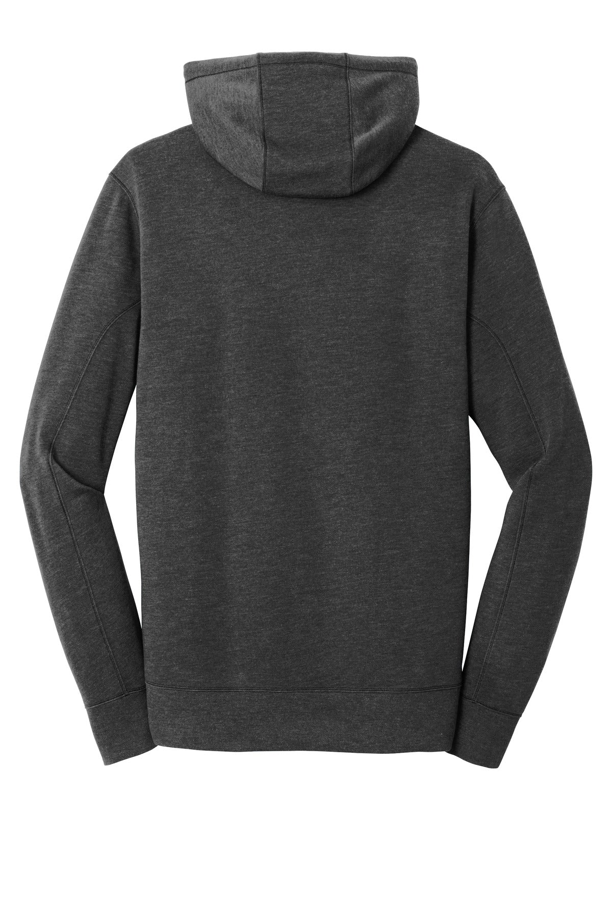 Rear View of Black Heather New Era Tri-Blend Fleece Pullover Hoodie. NEA510