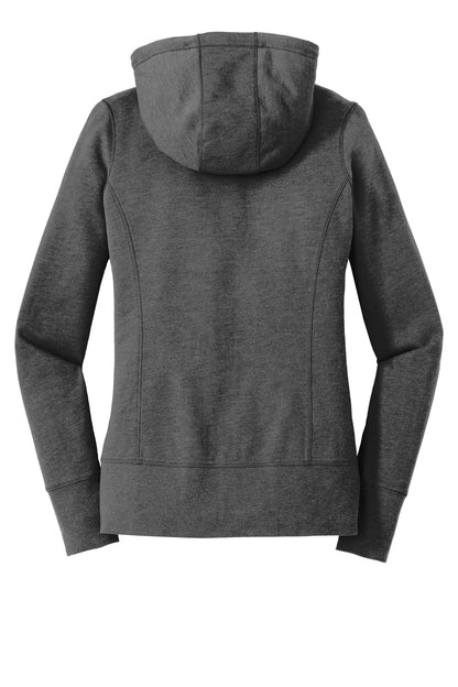 Rear View of Black Heather New Era Women's Tri-Blend Fleece Full-Zip Hoodie. LNEA511