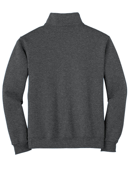 Rear View of Black Hthr Jerzees - NuBlend 1/4-Zip Cadet Collar Sweatshirt. 995M