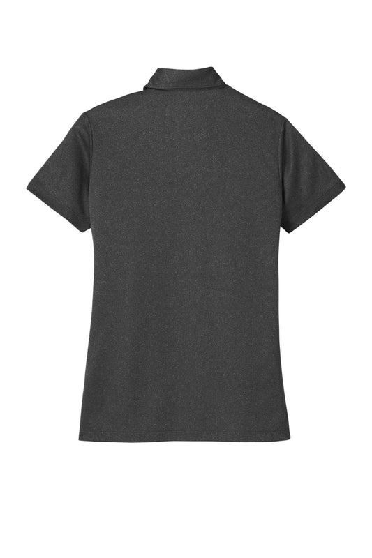 Rear View of Black Hthr Port Authority Women's Heathered Silk Touch Performance Polo. LK542