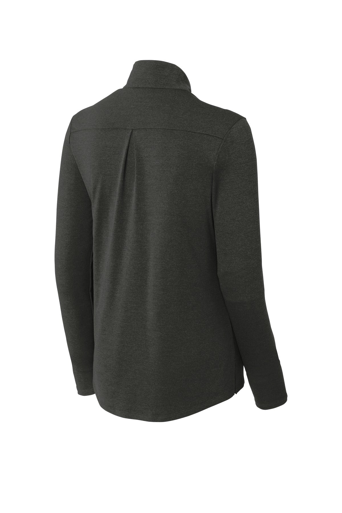 Rear View of Black Hthr Sport-Tek Women's Endeavor 1/2-Zip Pullover. LST469