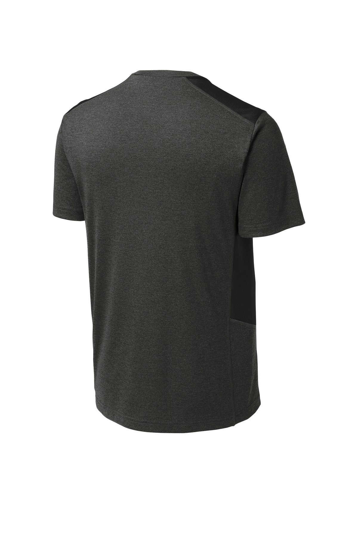 Rear View of Black Hthr/Blk Sport-Tek Endeavor Tee. ST465
