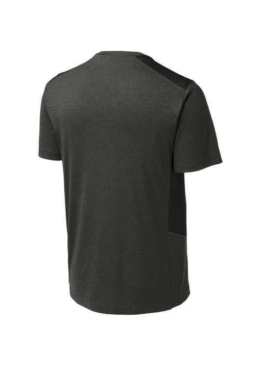 Rear View of Black Hthr/Blk Sport-Tek Endeavor Tee. ST465