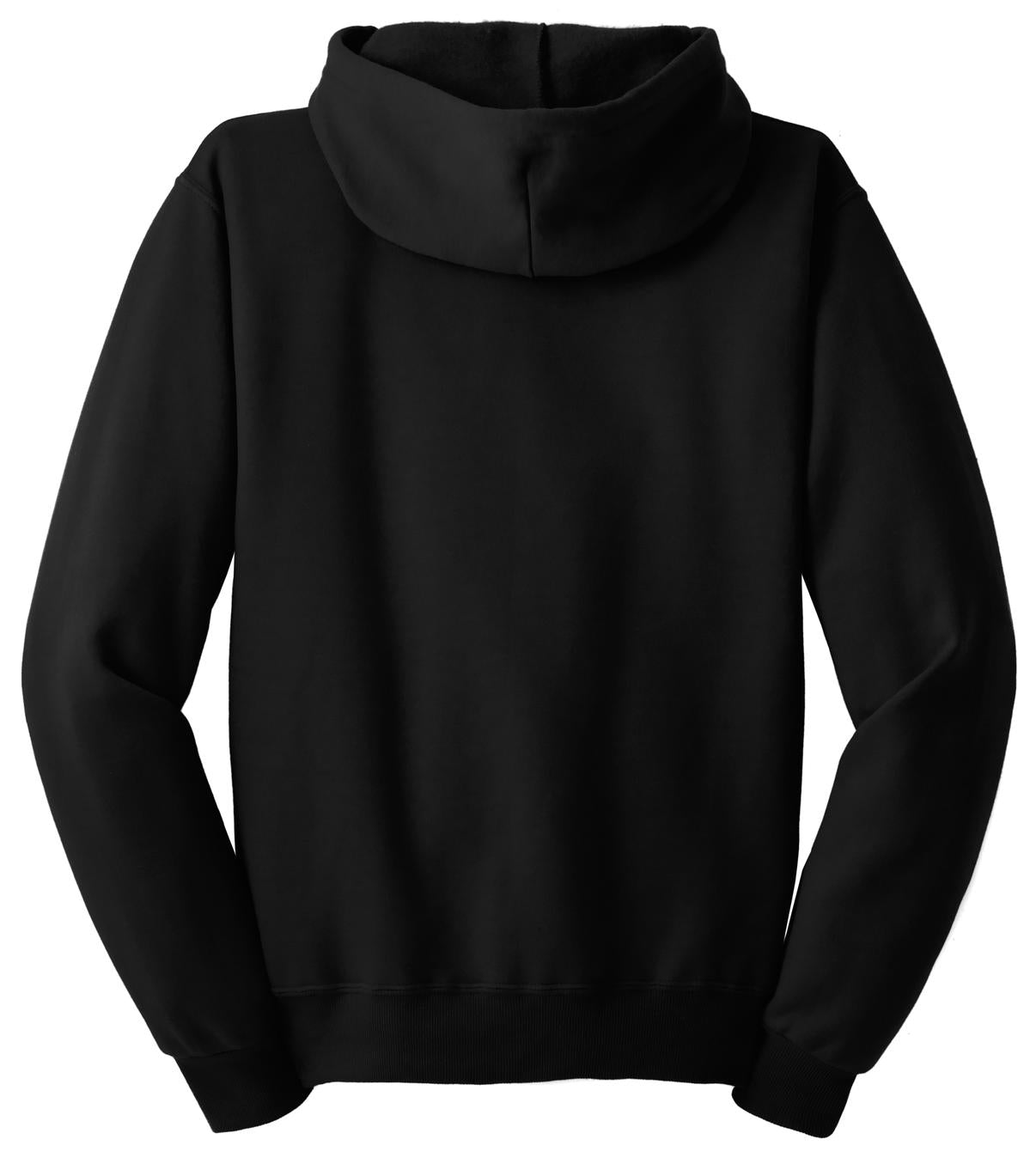 Rear View of Black Jerzees - NuBlend Full-Zip Hooded Sweatshirt. 993M