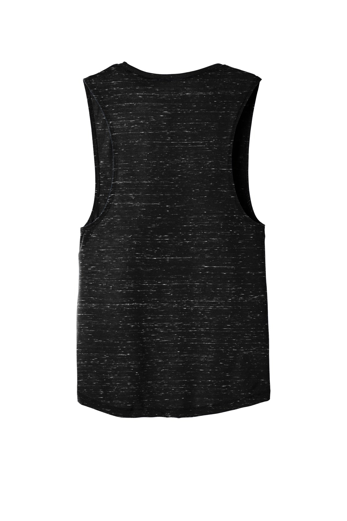 Rear View of Black Marble BELLA+CANVAS Women's Flowy Scoop Muscle Tank. BC8803