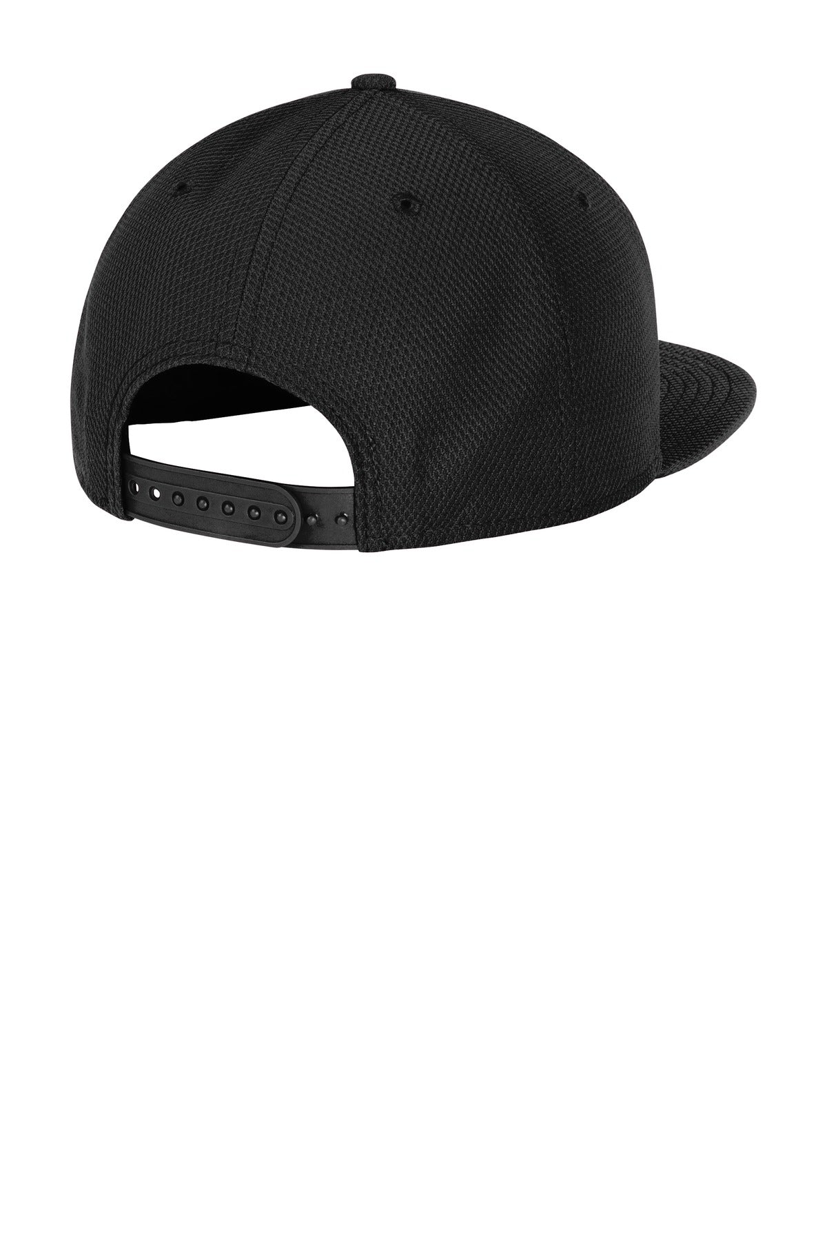 Rear View of Black New Era Original Fit Diamond Era Flat Bill Snapback Cap. NE404