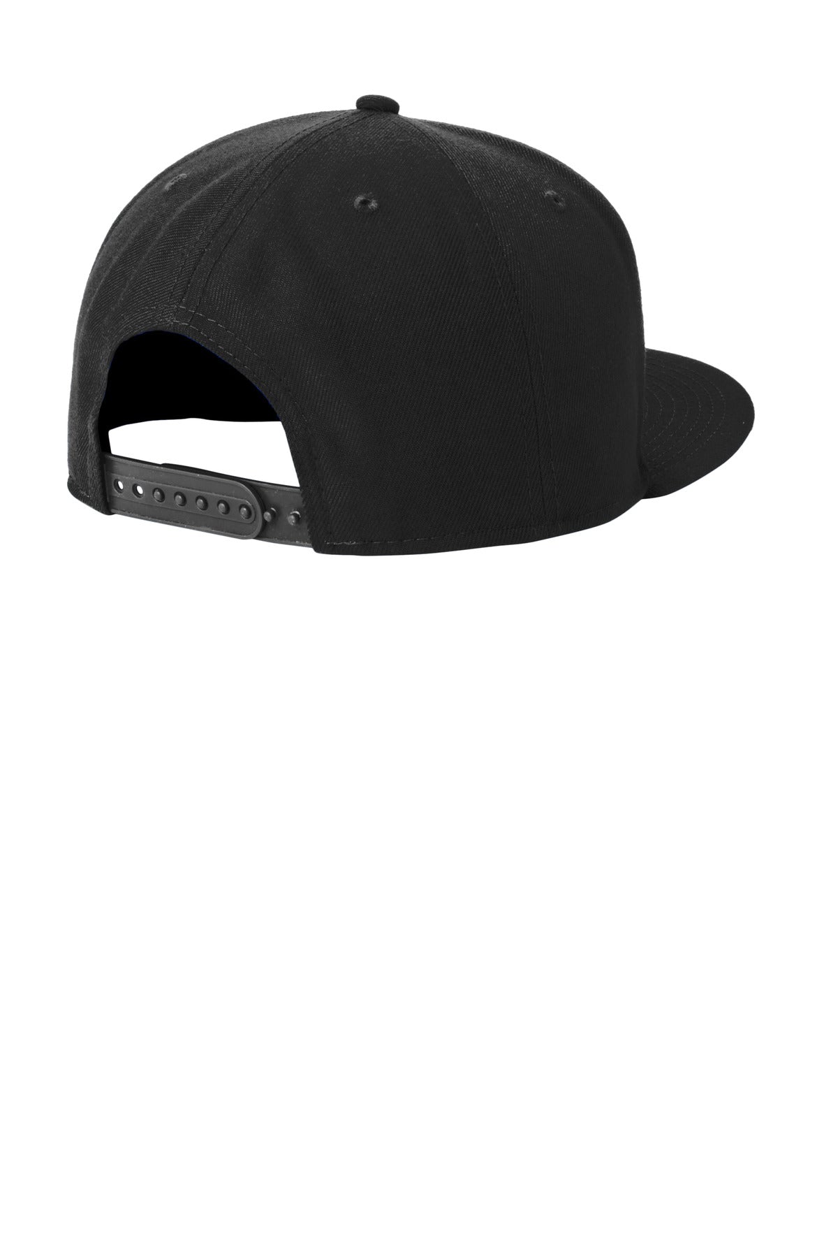 Rear View of Black New Era Standard Fit Flat Bill Snapback Cap NE4020