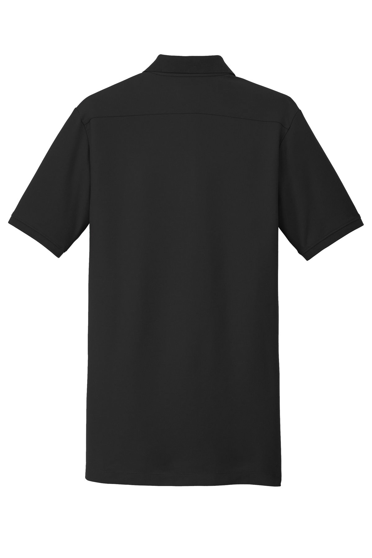 Rear View of Black New Era Venue Home Plate Polo. NEA300