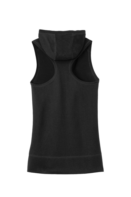 Rear View of Black New Era Women's Heritage Blend Hoodie Tank. LNEA106