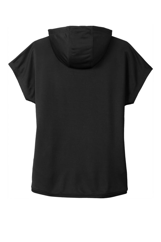 Rear View of Black New Era Women's Performance Terry Short Sleeve Hoodie LNEA533