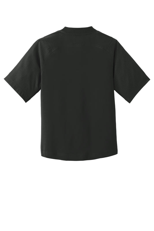 Rear View of Black New Era Youth Cage Short Sleeve 1/4-Zip Jacket. YNEA600