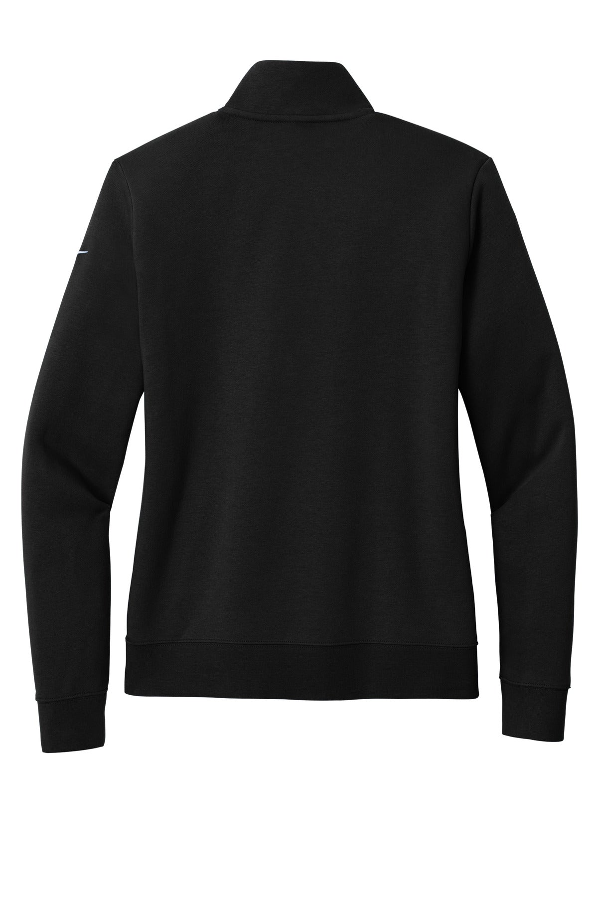 Rear View of Black Nike Women's Club Fleece Sleeve Swoosh 1/2-Zip NKDX6720