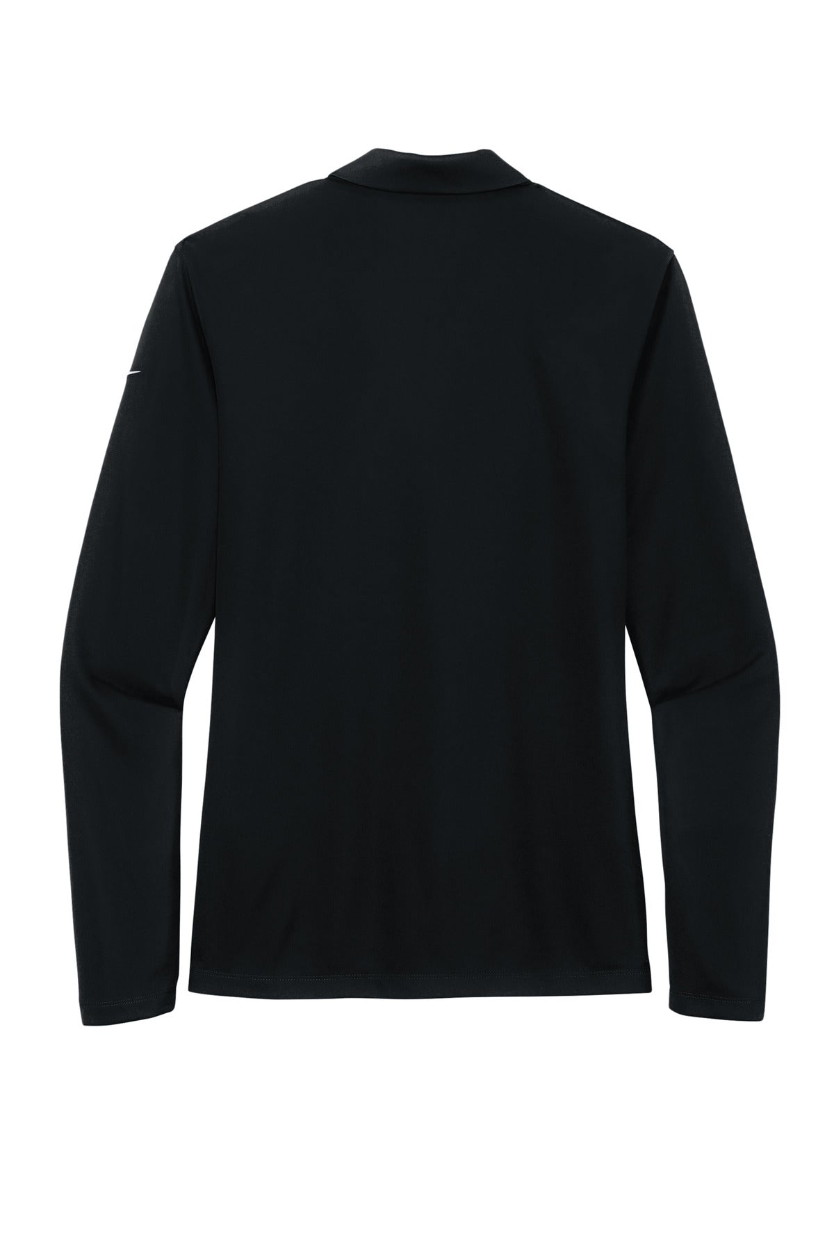 Rear View of Black Nike Women's Dri-FIT Micro Pique 2.0 Long Sleeve Polo NKDC2105