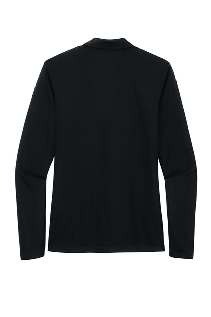 Rear View of Black Nike Women's Dri-FIT Micro Pique 2.0 Long Sleeve Polo NKDC2105